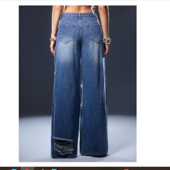 New Cool Distressed Ripped Sequin Wide Leg Jeans size L 30-31 - Picture 2 of 9